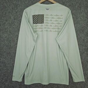 Columbia PFG Shirt Mens M Green Terminal Tackle Fish Flag UV Omni Shade Wicking